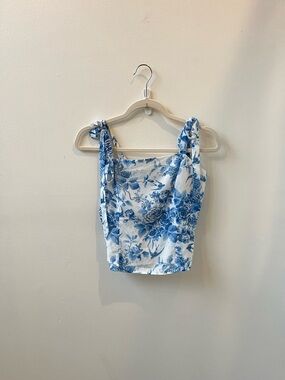 RIHOAS Blue and White Floral Tie-Shoulder Cami